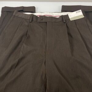 Louis Raphael Mens 36x34 ACT 33 Brown Pleated Tailored Dress Pants NEW Cuffed